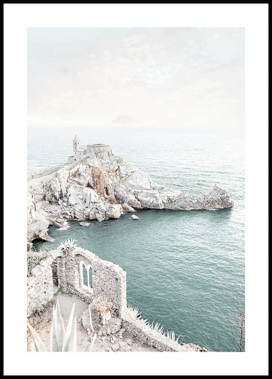 Watercolor porto venere coast poster for nursery and home wall decor.