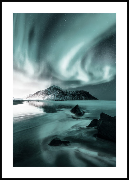 Watercolor aurora borealis poster for nursery and home wall decor.