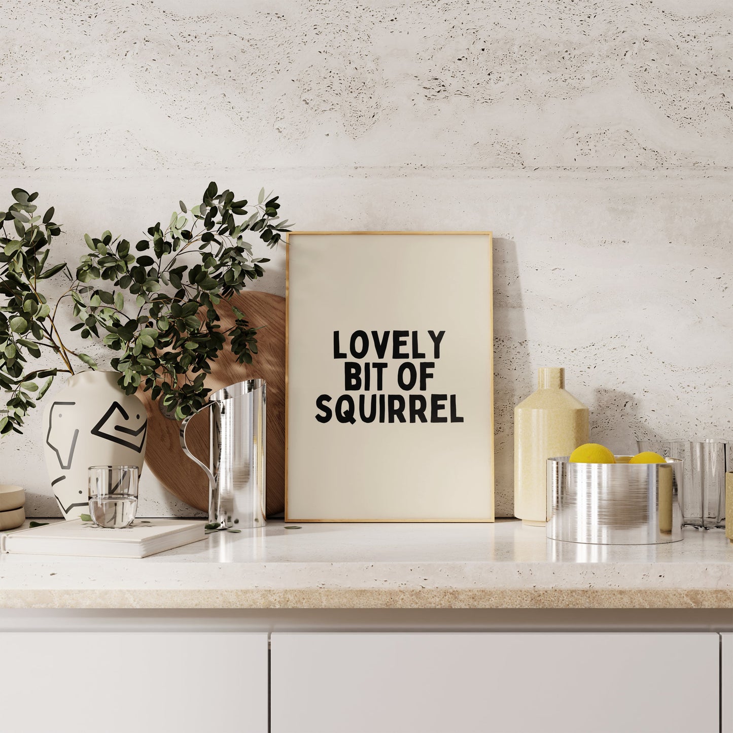 Lovely Bit Of Squirrel | Black and Cream | Art Print - High-Quality Premium Wall Art Decor Sticker
