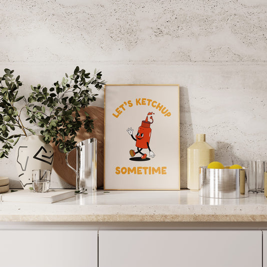 Let's Ketchup Sometime | Mustard and Cream | Art Print - High-Quality Premium Wall Art Decor Sticker