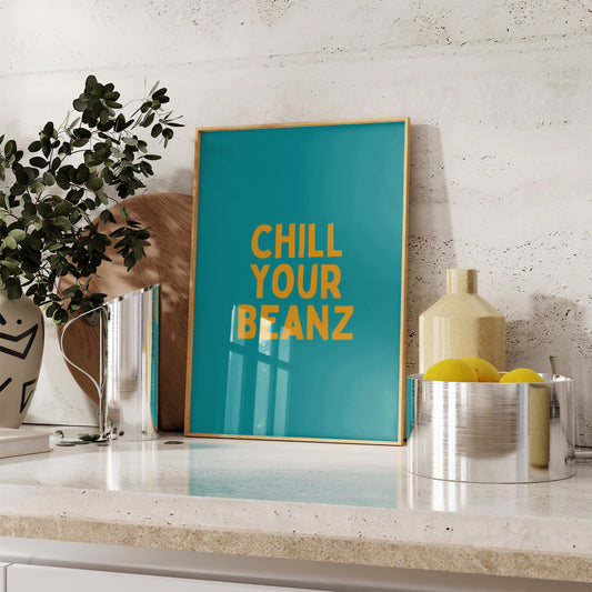 Chill Your Beanz | Orange And Teal | Art Print - High-Quality Premium Wall Art Decor Sticker