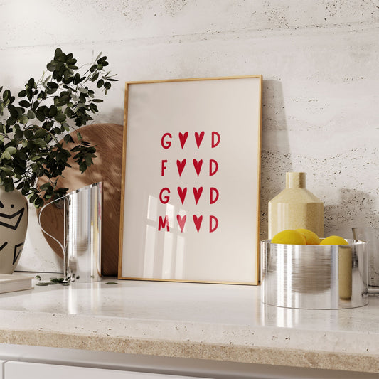 Good Food Good Mood | Red and Cream | Art Print - High-Quality Premium Wall Art Decor Sticker