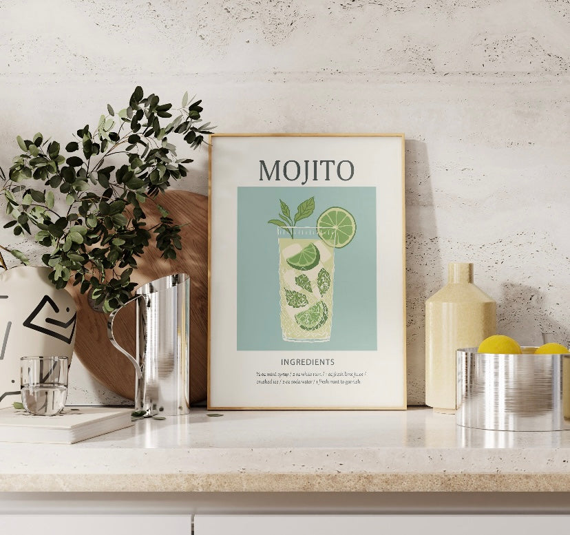 Vintage Mojito Cocktail Art Print - High-Quality Premium Wall Art Decor Sticker