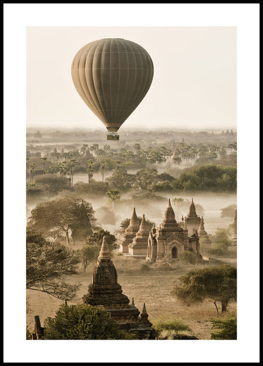 Watercolor balloon over bagan poster for nursery and home wall decor.