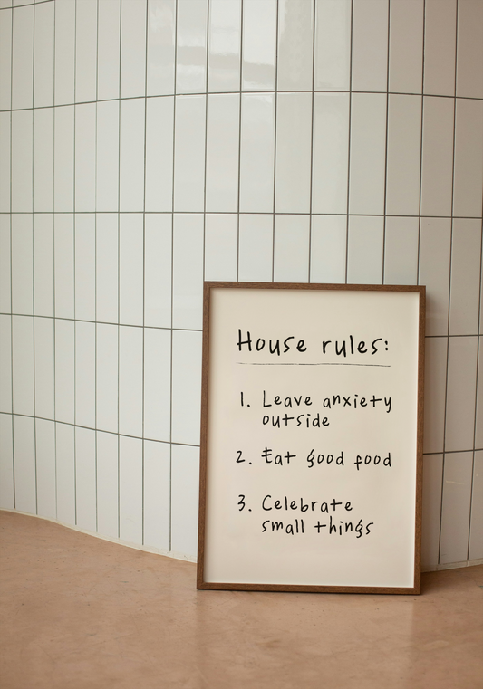 House Rules | Black and Cream | Art Print - High-Quality Premium Wall Art Decor Sticker