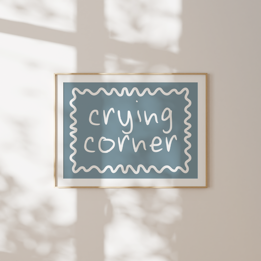 Crying Corner | White and Dusty Blue | Landscape | Art Print - High-Quality Premium Wall Art Decor Sticker