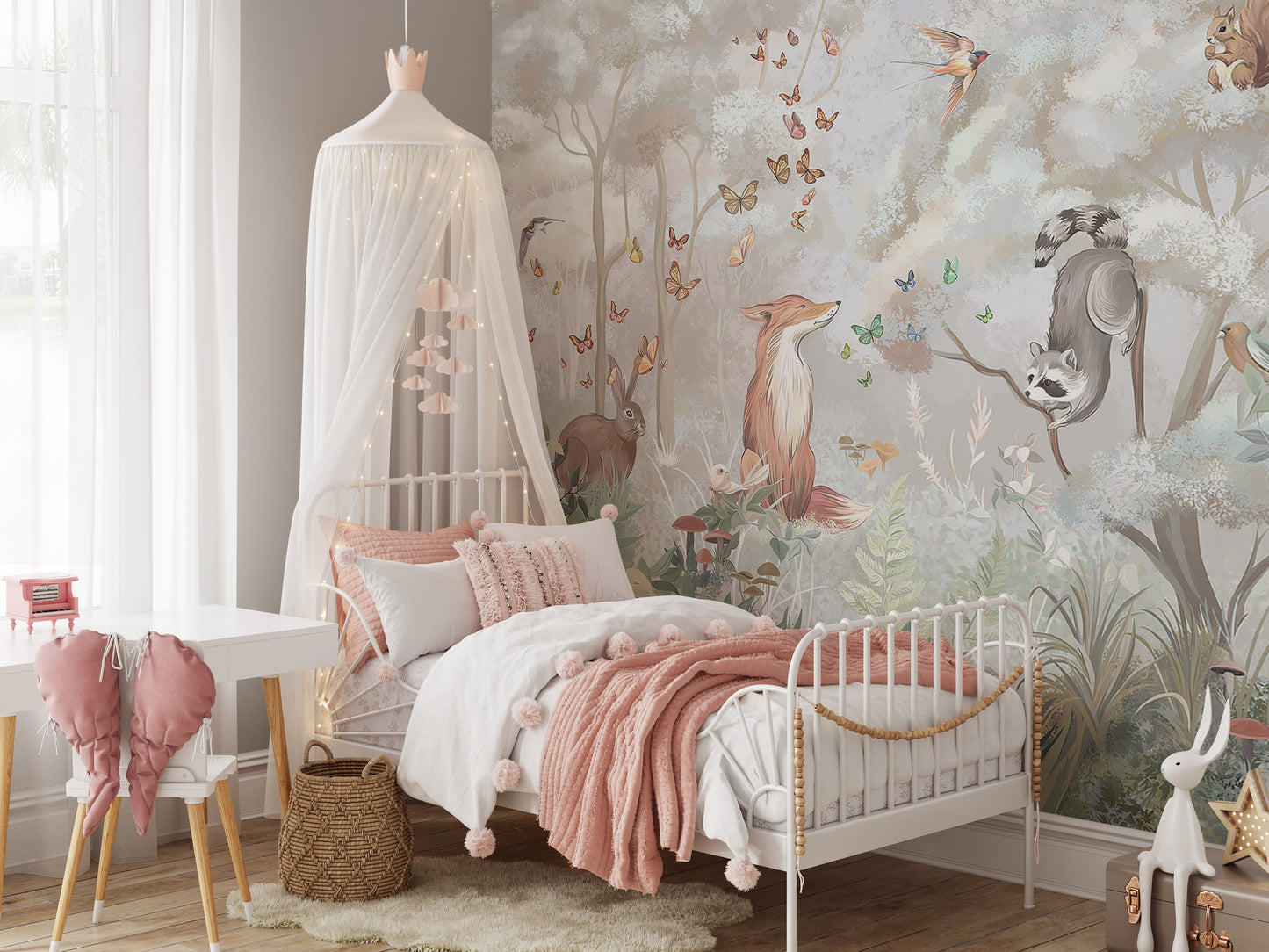 Gentle Pink Forest Wallpaper, Woodland Wall Mural