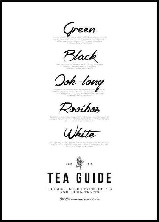 Watercolor tea guide poster for nursery and home wall decor.