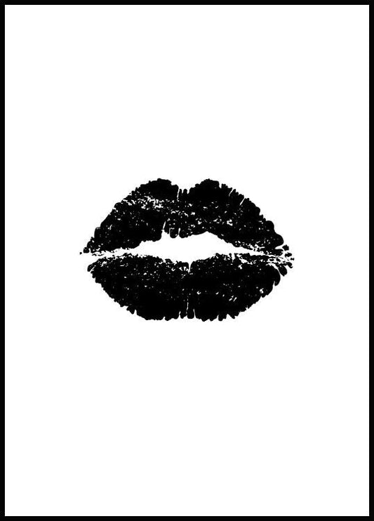 Watercolor black lips poster for nursery and home wall decor.