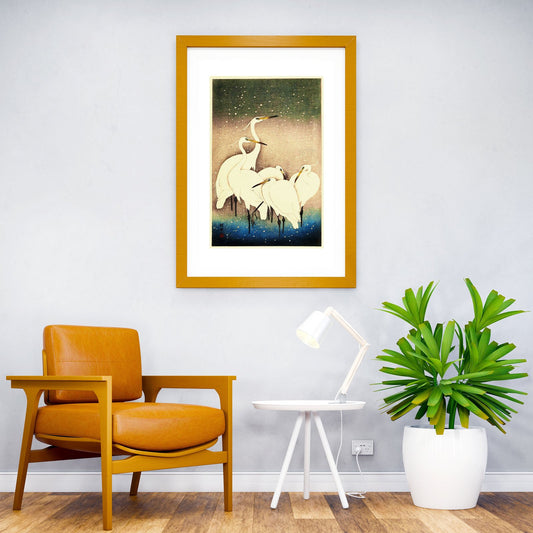 A Group of Egrets Asian Style Poster | Wall Art for Home & Office | High-Quality Print