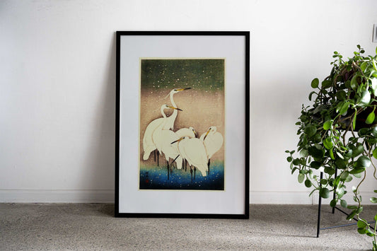 A Group of Egrets Asian Style Poster | Wall Art for Home & Office | High-Quality Print