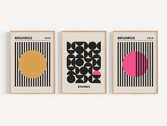Bauhaus-Inspired Geometric Print Set in Orange and Pink