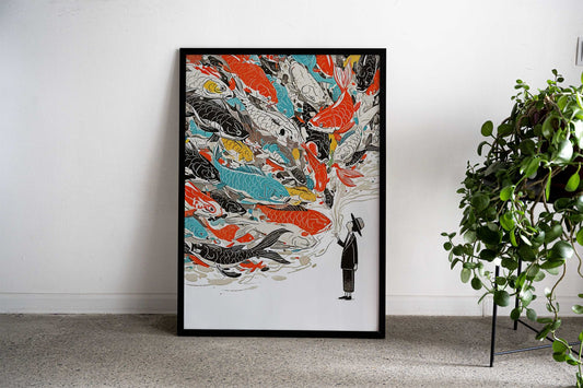 Abstract Fish art Asian Style Poster | Wall Art for Home & Office | High-Quality Print