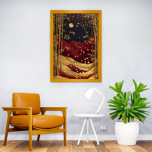 Abstract Golden Bamboo Asian Style Poster | Wall Art for Home & Office | High-Quality Print