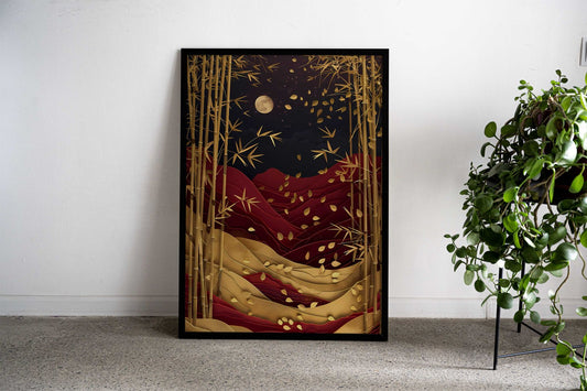 Abstract Golden Bamboo Asian Style Poster | Wall Art for Home & Office | High-Quality Print