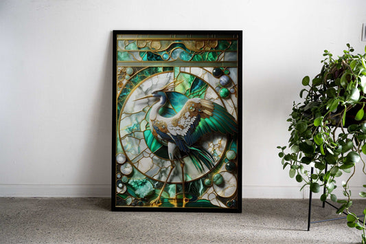 Abstract Japanese Crane Asian Style Poster | Wall Art for Home & Office | High-Quality Print