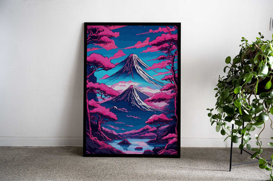 Abstract Neon Mount Fuji 4 Asian Style Poster | Wall Art for Home & Office | High-Quality Print