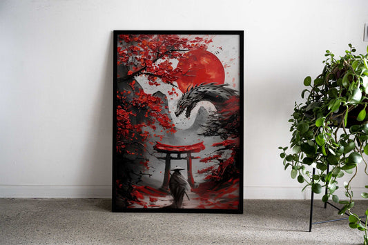 Abstract Samurai Torii Gate Dragon Asian Style Poster | Wall Art for Home & Office | High-Quality Print