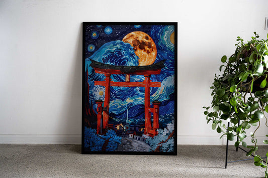 Abstract Torii Starry nigh Asian Style Poster | Wall Art for Home & Office | High-Quality Print