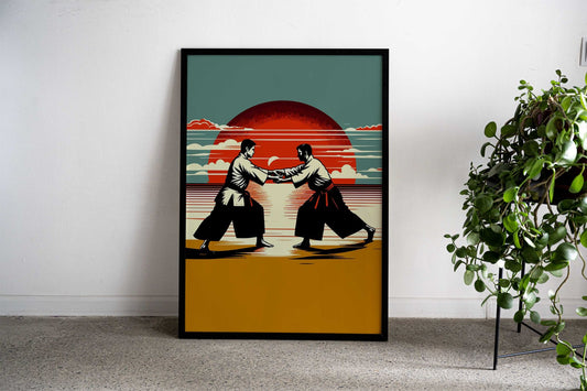 Aikido fight sunset art Asian Style Poster | Wall Art for Home & Office | High-Quality Print
