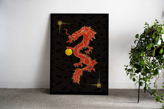 Ancient Chinese Red Dragon Asian Style Poster | Wall Art for Home & Office | High-Quality Print