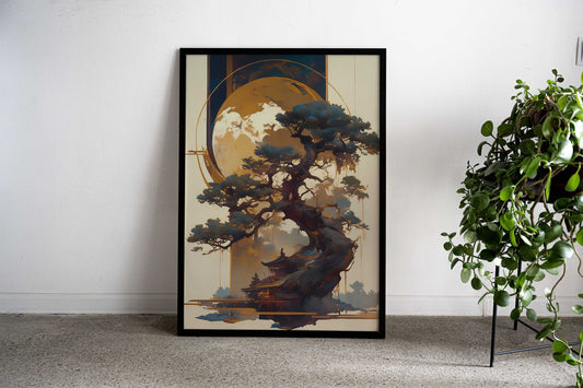 Ancient Tree and Temple Asian Style Poster | Wall Art for Home & Office | High-Quality Print