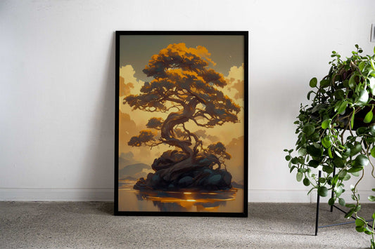 Ancient Tree on Island Asian Style Poster | Wall Art for Home & Office | High-Quality Print