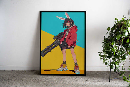 Anime Bunny Fighter Girl Asian Style Poster | Wall Art for Home & Office | High-Quality Print