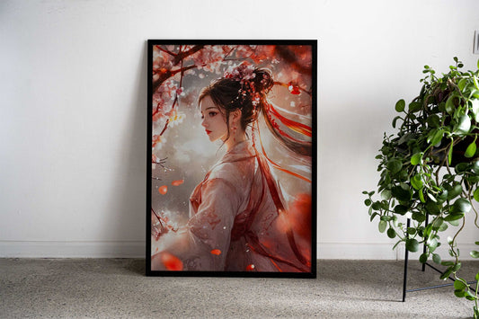 Anime Girl Cherry Blossoms Asian Style Poster | Wall Art for Home & Office | High-Quality Print Premium Vinyl Skin Decal