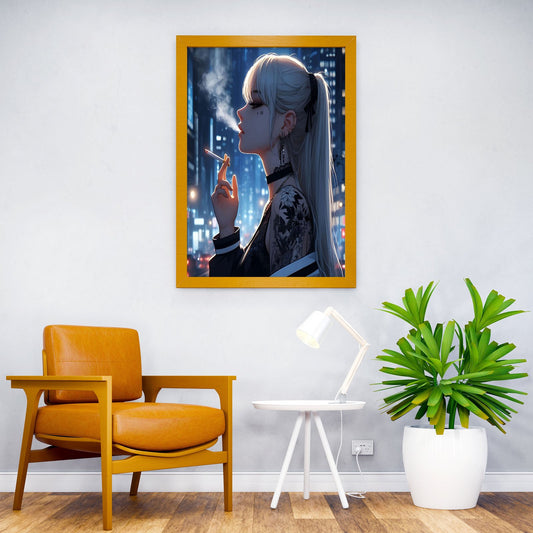 Anime Girl Smoking in City Asian Style Poster | Wall Art for Home & Office | High-Quality Print