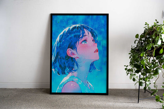Anime Girl in Rain Asian Style Poster | Wall Art for Home & Office | High-Quality Print