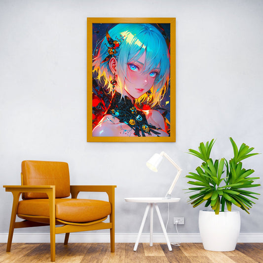 Anime Girl with Blue Hair Asian Style Poster | Wall Art for Home & Office | High-Quality Print