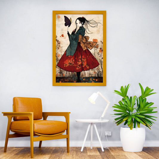 Anime Girl with Butterfly Asian Style Poster | Wall Art for Home & Office | High-Quality Print