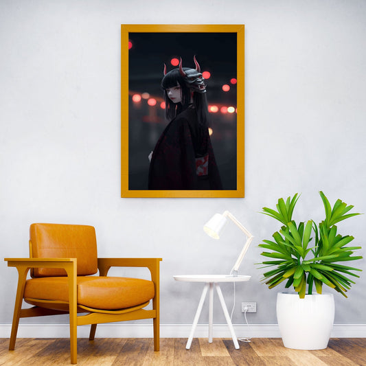 Anime Girl with Oni Mask Asian Style Poster | Wall Art for Home & Office | High-Quality Print