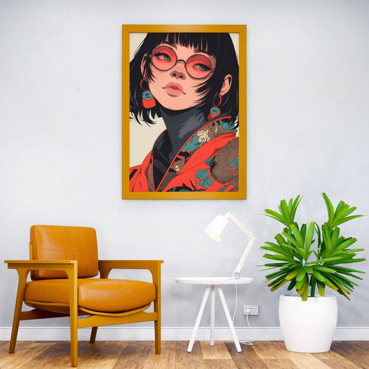 Anime Girl with Red Glasses Asian Style Poster | Wall Art for Home & Office | High-Quality Print