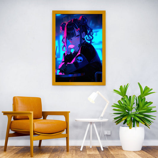 Anime Girl with Skull Patc Asian Style Poster | Wall Art for Home & Office | High-Quality Print
