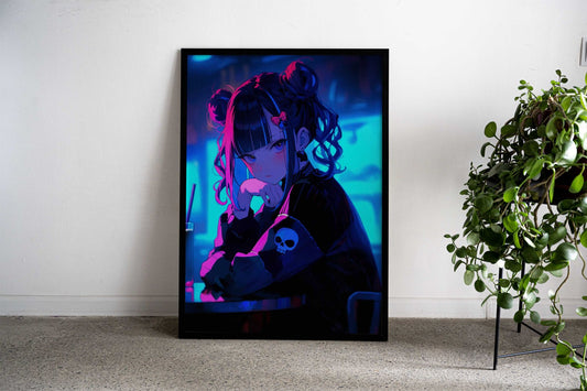 Anime Girl with Skull Patc Asian Style Poster | Wall Art for Home & Office | High-Quality Print Premium Vinyl Skin Decal