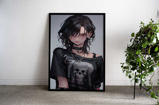 Anime Girl with Skull T-shirt Asian Style Poster | Wall Art for Home & Office | High-Quality Print Premium Vinyl Skin De