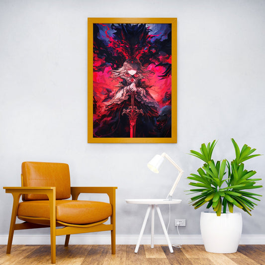 Anime Girl with Sword and Wolf Asian Style Poster | Wall Art for Home & Office | High-Quality Print