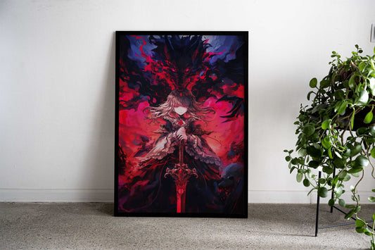 Anime Girl with Sword and Wolf Asian Style Poster | Wall Art for Home & Office | High-Quality Print Premium Vinyl Skin D