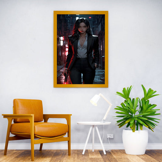 Anime Woman in Black Suit Asian Style Poster | Wall Art for Home & Office | High-Quality Print