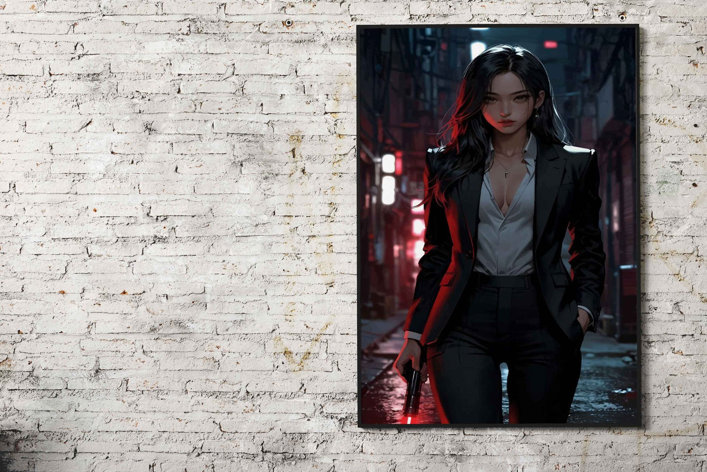 Anime Woman in Black Suit Asian Style Poster | Wall Art for Home & Office | High-Quality Print