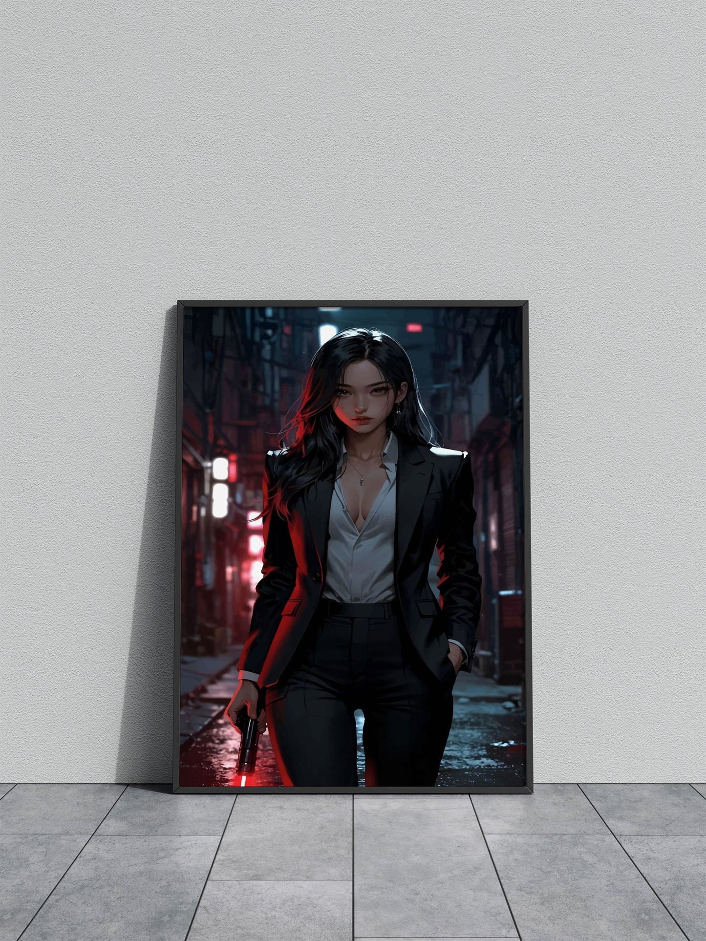 Anime Woman in Black Suit Asian Style Poster | Wall Art for Home & Office | High-Quality Print