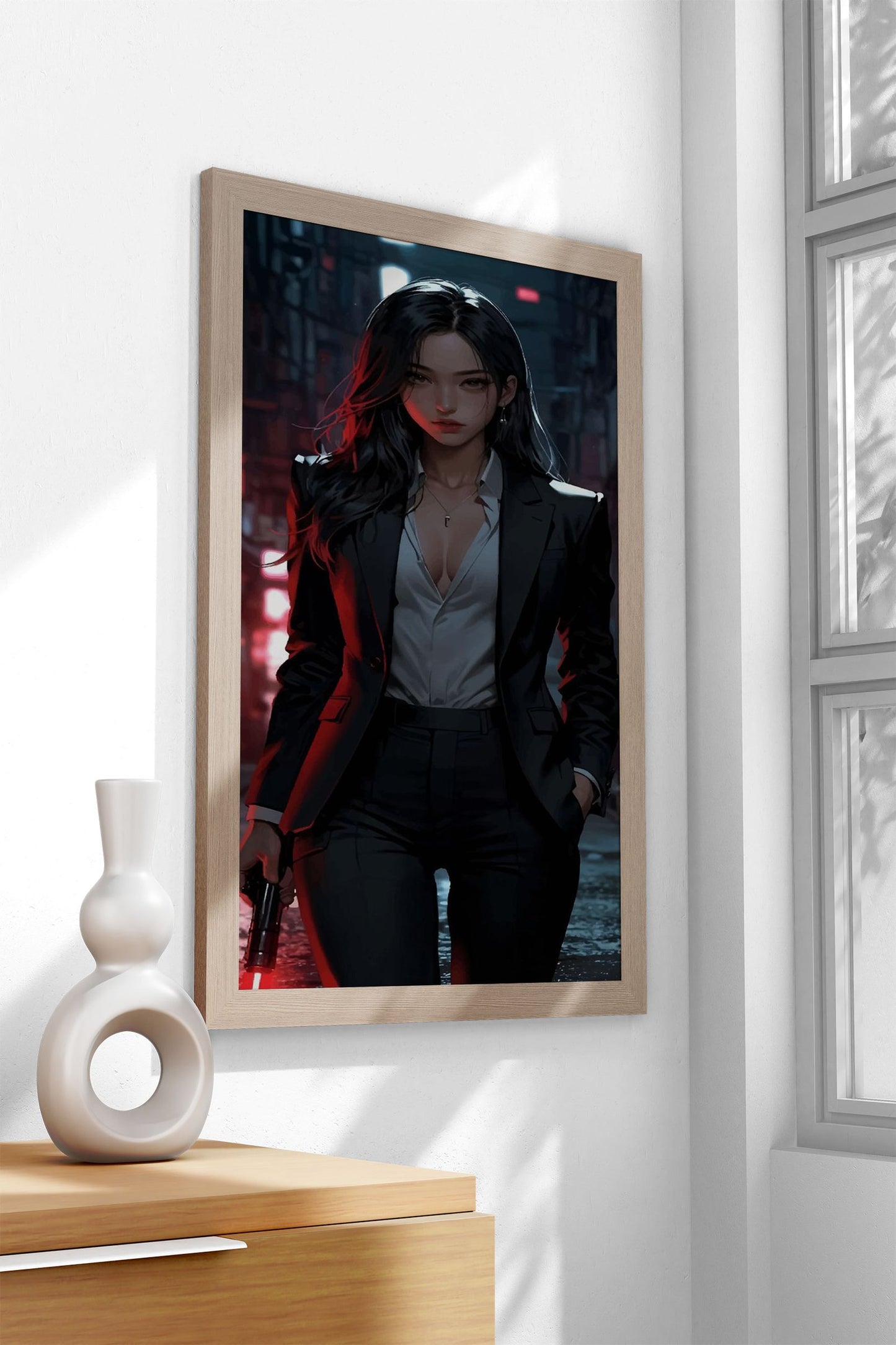 Anime Woman in Black Suit Asian Style Poster | Wall Art for Home & Office | High-Quality Print