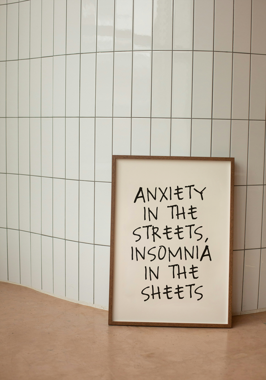 Anxiety In The Streets | Black and Cream | Art Print - High-Quality Premium Wall Art Decor Sticker