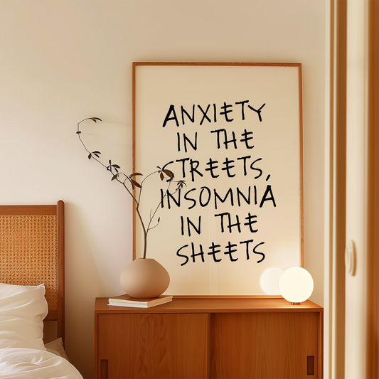 Anxiety In The Streets | Black and Cream | Art Print - High-Quality Premium Wall Art Decor Sticker