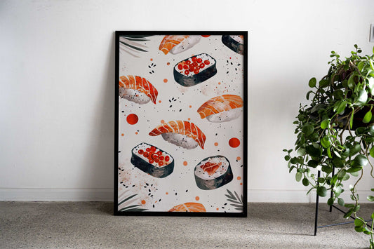 Artistic Sushi Arrangement Asian Style Poster | Wall Art for Home & Office | High-Quality Print - High-quality viny