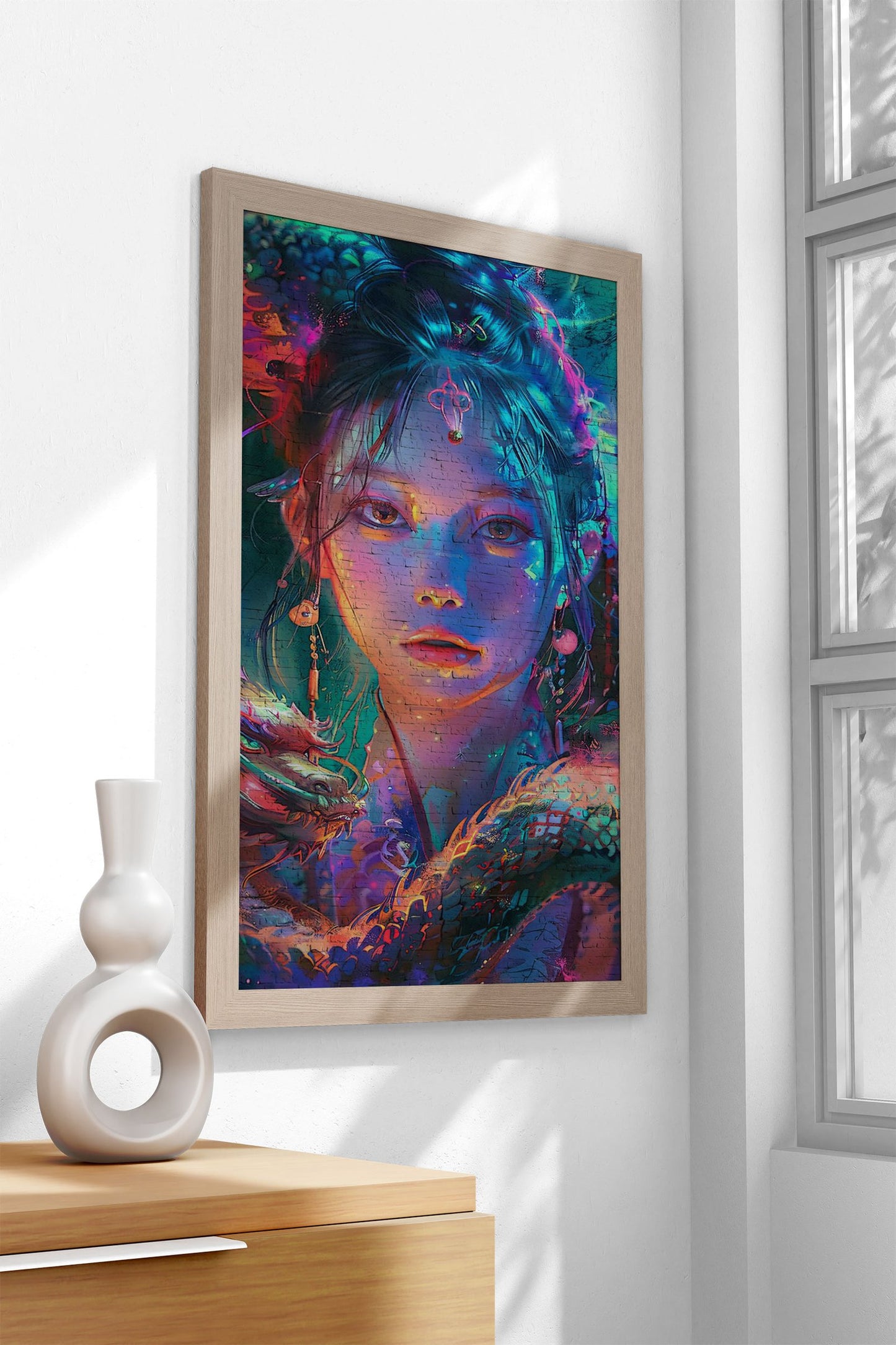 Asia woman a dragon Asian Style Poster | Wall Art for Home & Office | High-Quality Print