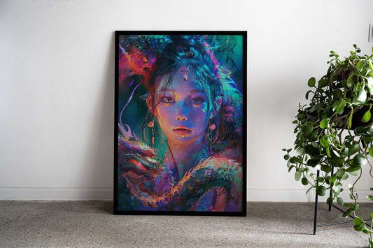 Asia woman a dragon Asian Style Poster | Wall Art for Home & Office | High-Quality Print