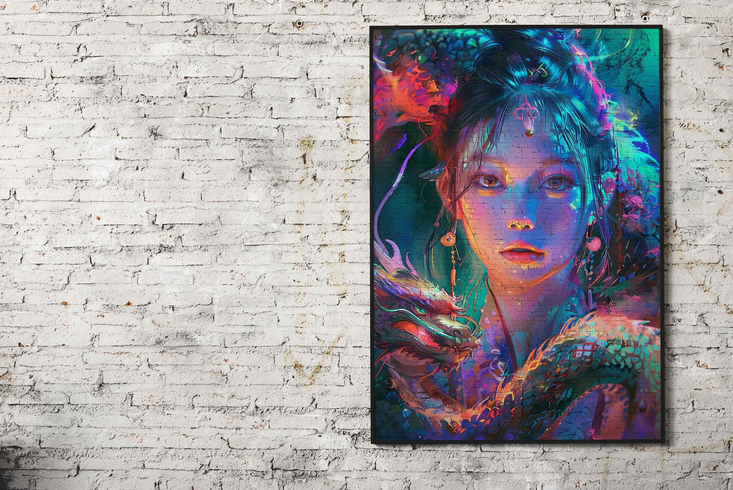 Asia woman a dragon Asian Style Poster | Wall Art for Home & Office | High-Quality Print